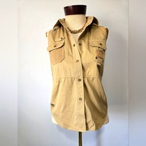 RALPH LAUREN 1967 Khaki Tan Cotton Sleeveless Button-Up Safari Vest. Size Small
